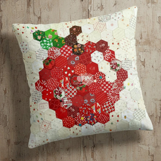 Apple-Lutely Pillow PDF Pattern (18in x 18in/45cm x 45cm) - Hand Sew Hexagons Without Papers