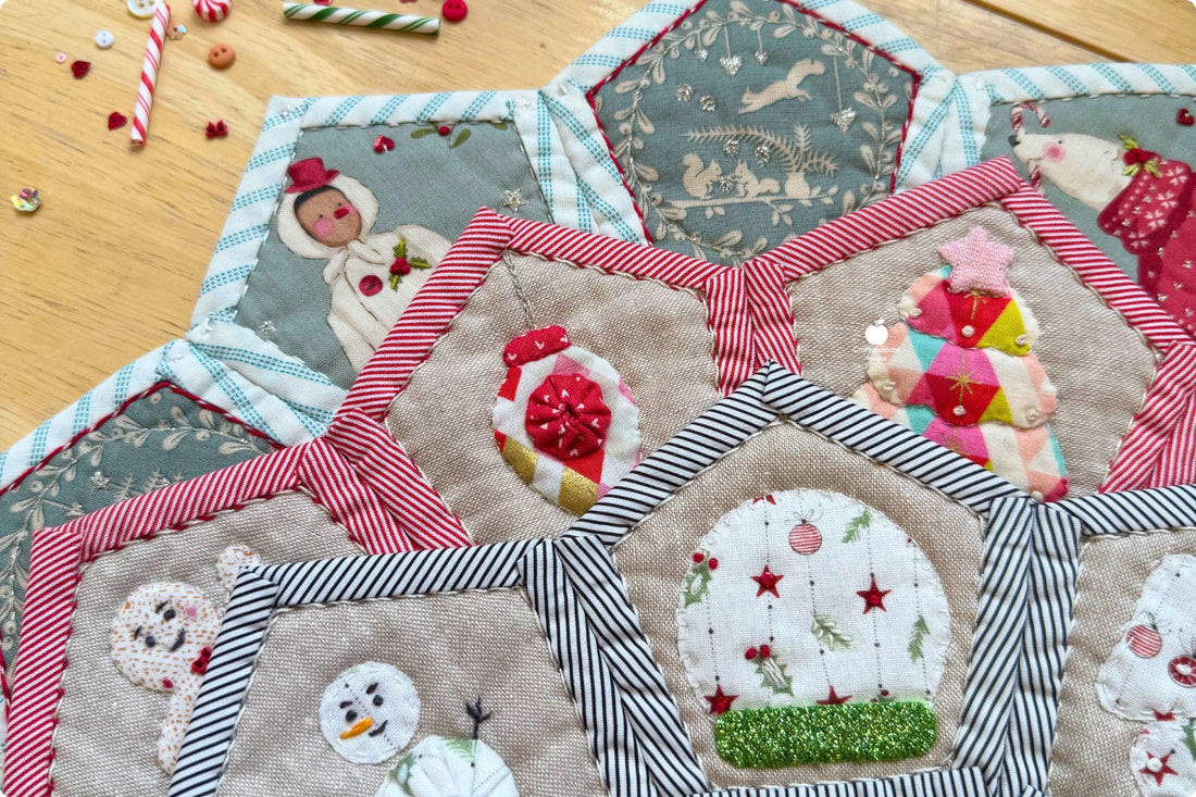 Hollygon Wreath: a quilt-as-you-go festive wreath or table centrepiece pattern to brighten your holiday decor.