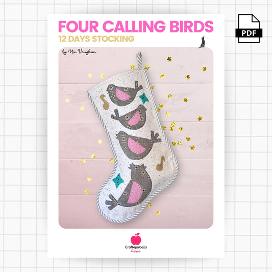 Four Calling Birds Stocking PDF Pattern – 12 Days Stocking Series #1