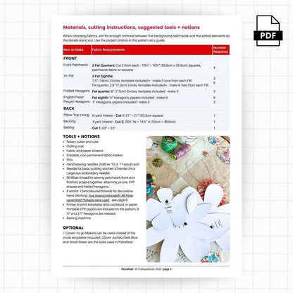 Florafield Pillow PDF Pattern (20in x 20in/50cm x 50cm) 
