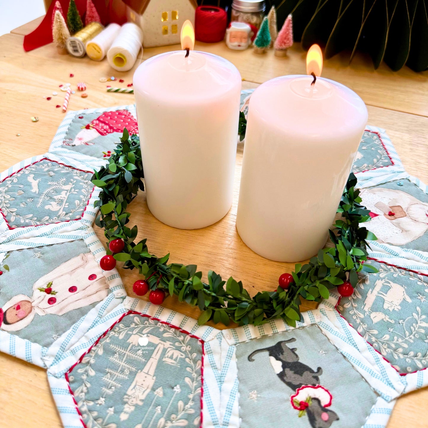 Hollygon Wreath PDF Pattern (Quilt-As-You-Go Wreath or Table Centrepiece)