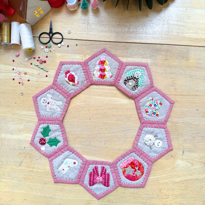 Hollygon Wreath PDF Pattern (Quilt-As-You-Go Wreath or Table Centrepiece)
