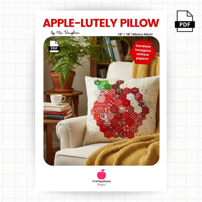 Apple-Lutely Pillow PDF Pattern (18in x 18in/45cm x 45cm) - Hand Sew Hexagons Without Papers