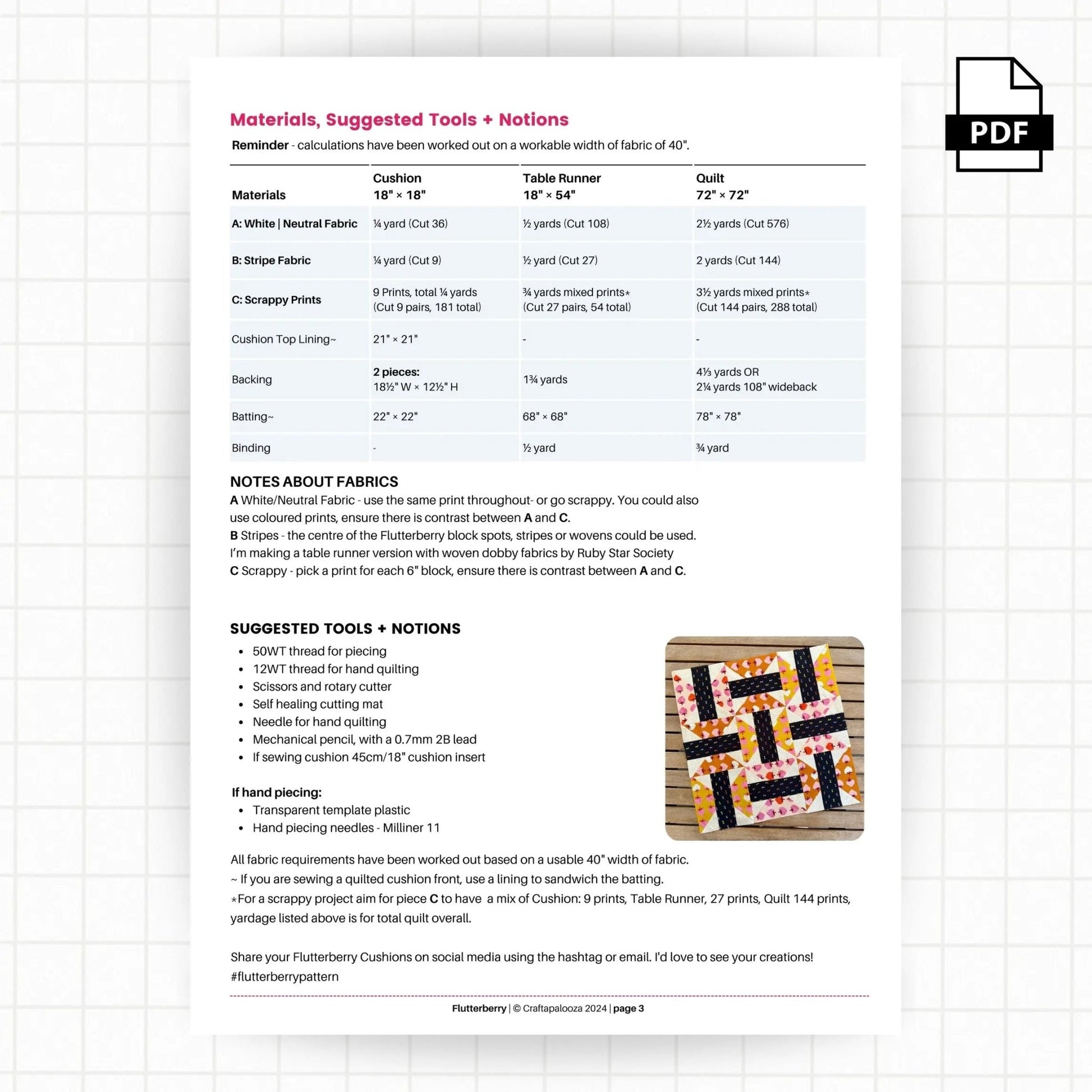 Flutterberry Quilt: PDF PatternCraftapalooza DesignsPDF Pattern