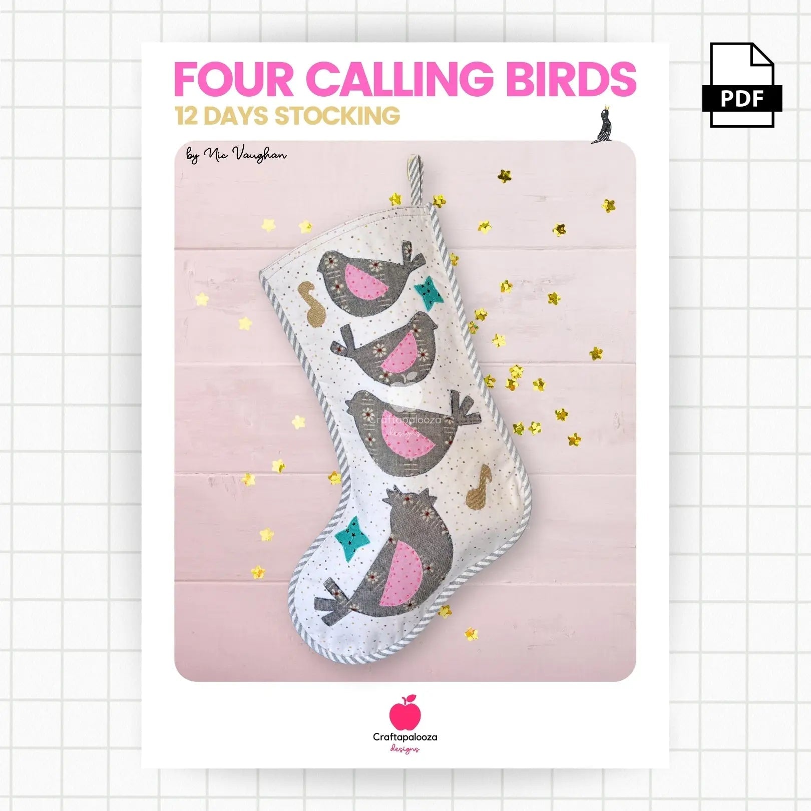 Four Calling Birds Stocking PDF Pattern – 12 Days Stocking Series 1Craftapalooza DesignsPDF Pattern