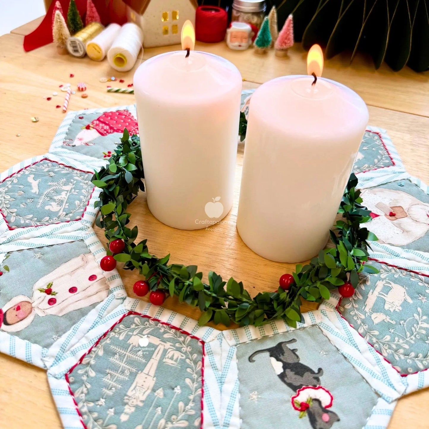 Hollygon Wreath PDF Pattern (Quilt - As - You - Go Wreath or Table Centrepiece)Craftapalooza DesignsPDF Pattern