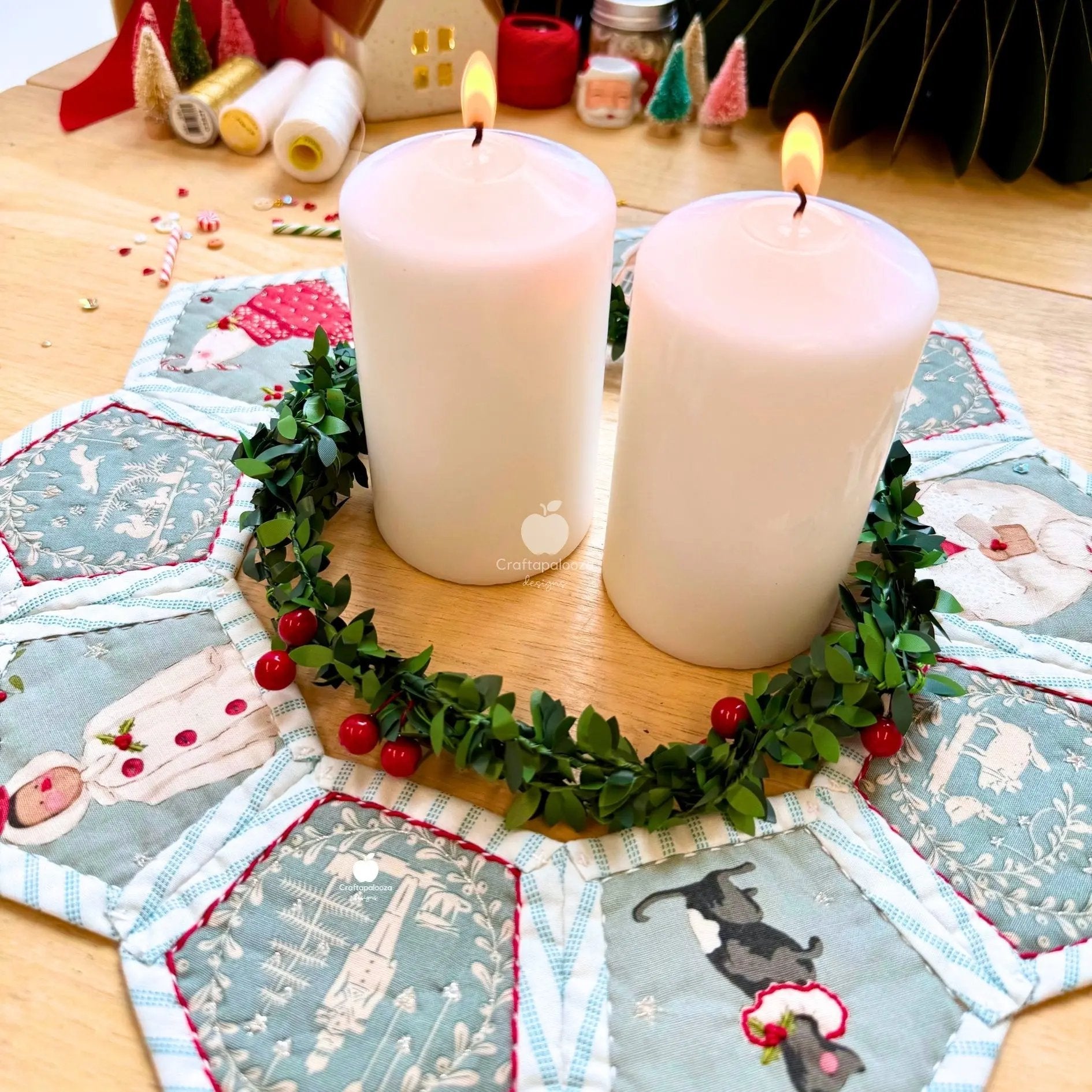 Hollygon Wreath PDF Pattern (Quilt - As - You - Go Wreath or Table Centrepiece)Craftapalooza DesignsPDF Pattern