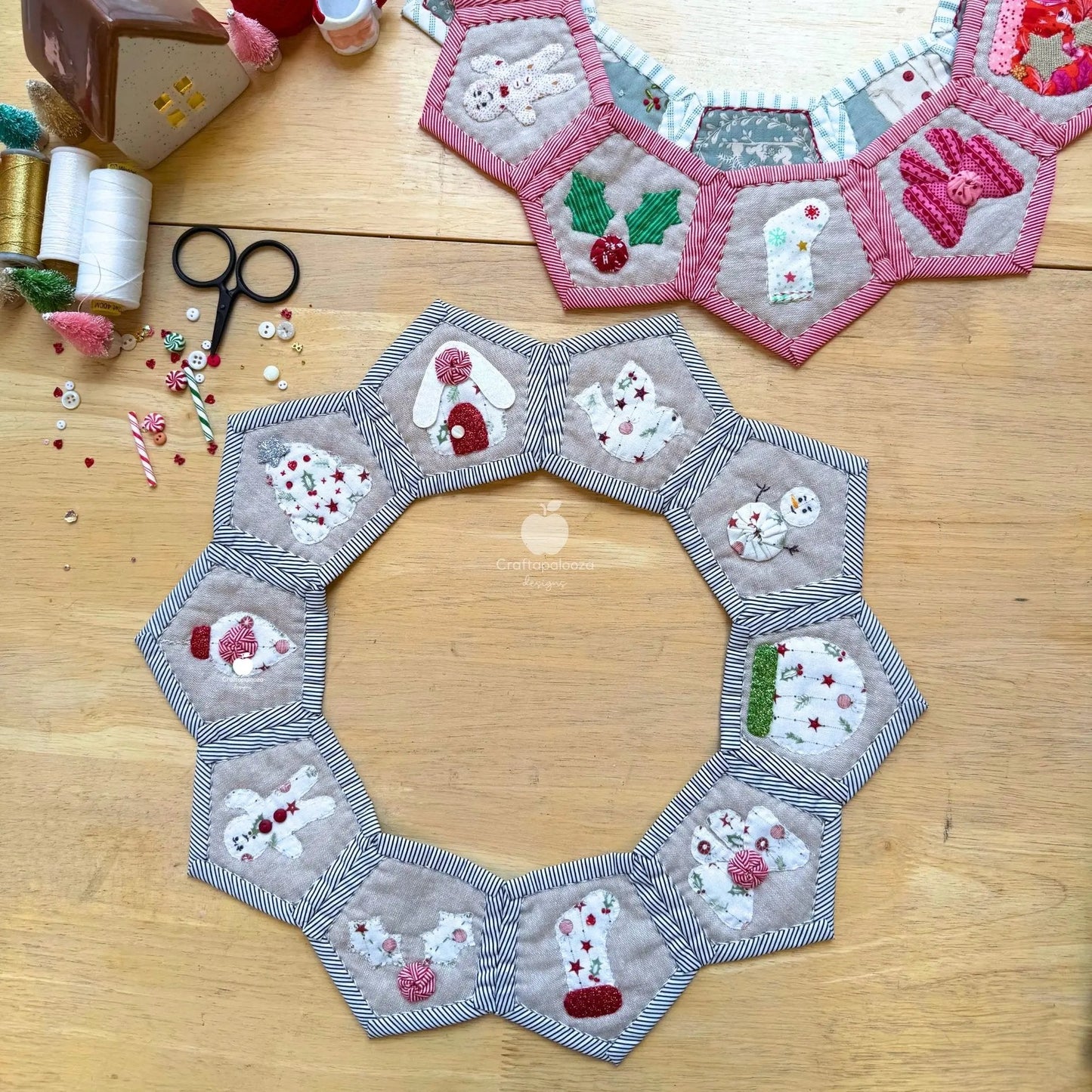 Hollygon Wreath PDF Pattern (Quilt - As - You - Go Wreath or Table Centrepiece)Craftapalooza DesignsPDF Pattern