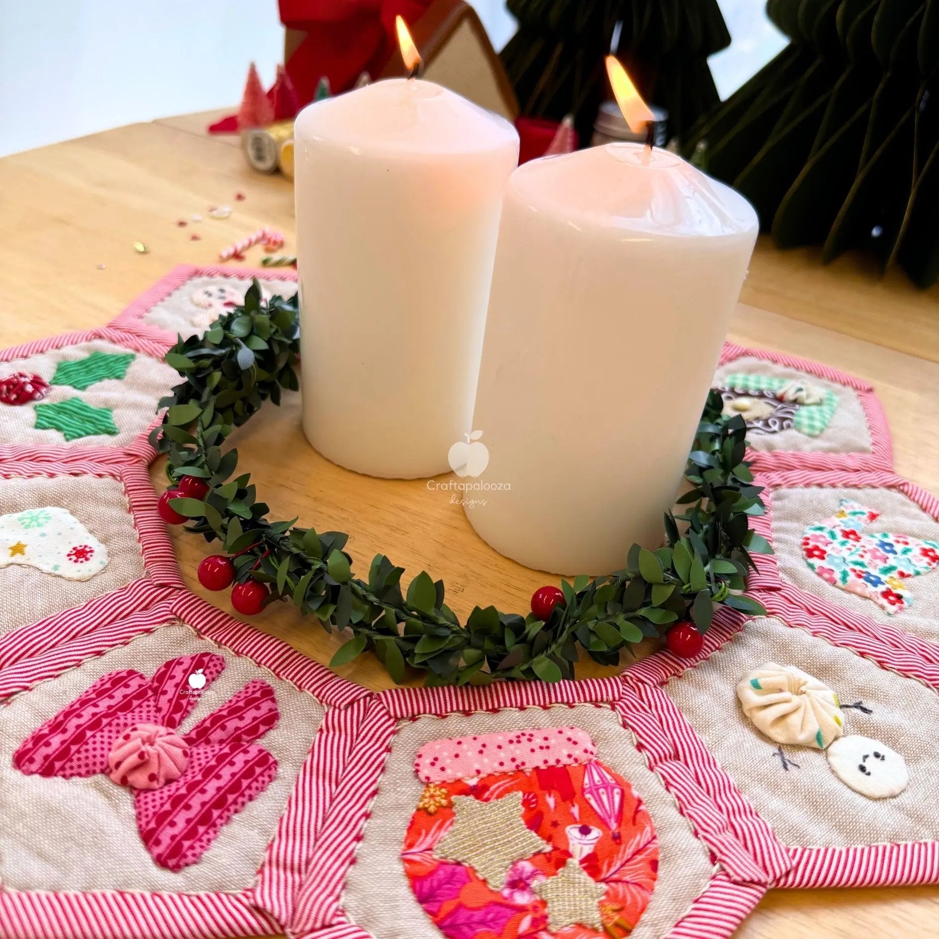 Hollygon Wreath PDF Pattern (Quilt - As - You - Go Wreath or Table Centrepiece)Craftapalooza DesignsPDF Pattern