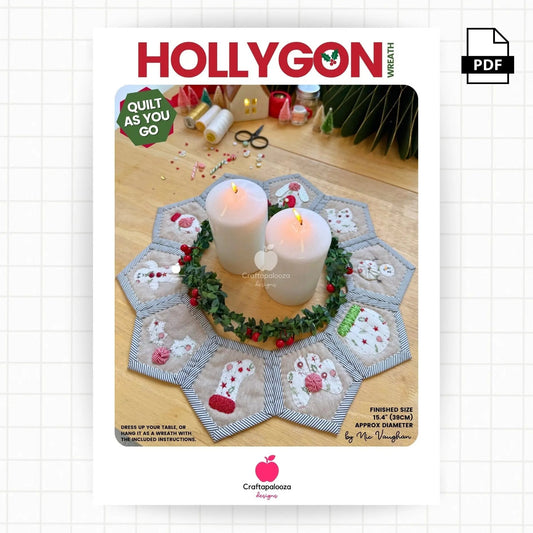 Hollygon Wreath PDF Pattern (Quilt - As - You - Go Wreath or Table Centrepiece)Craftapalooza DesignsPDF Pattern