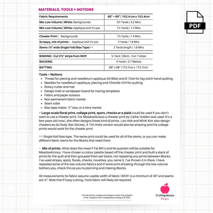 Meadowlicious Quilt PDF Applique PatternCraftapalooza DesignsPDF Pattern